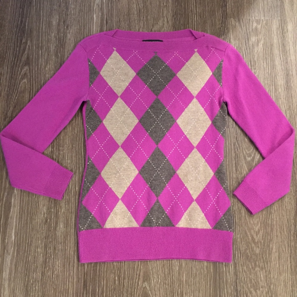 Banana Republic Magenta Cashmere Argyle Sweater